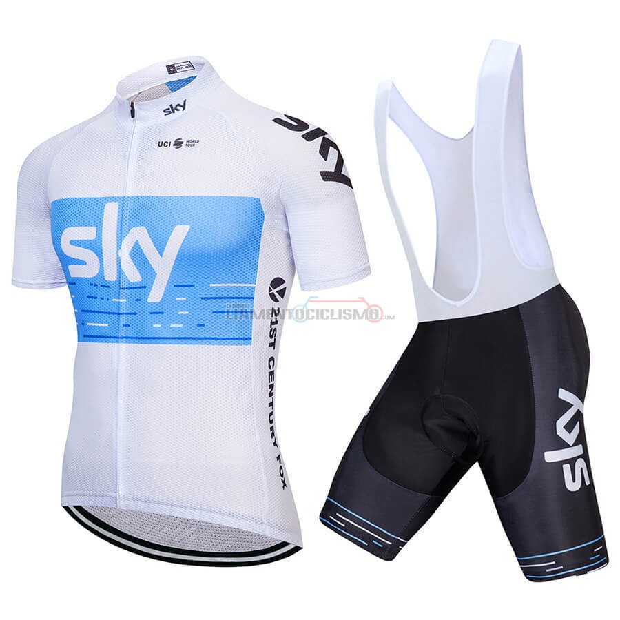 Abbigliamento Ciclismo Sky Manica Corta 2018 Bianco Blu